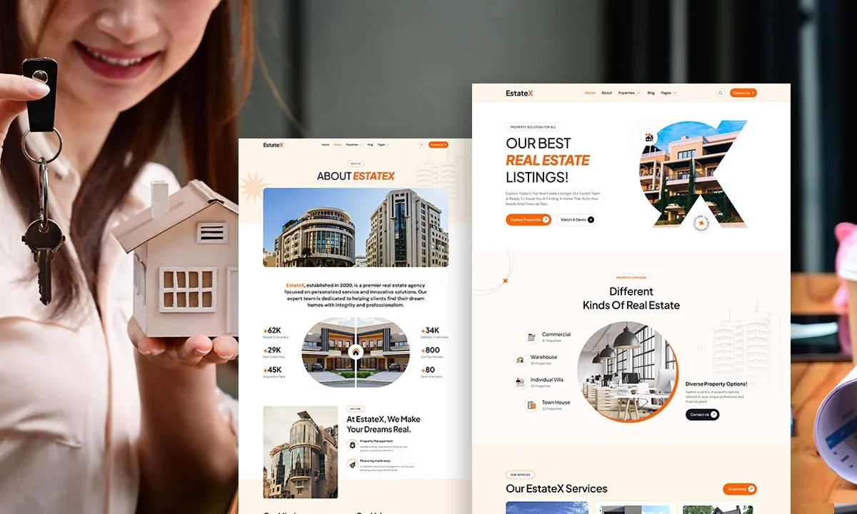 EstateX – Real Estate Agency & Property Listing Elementor Template Kit
